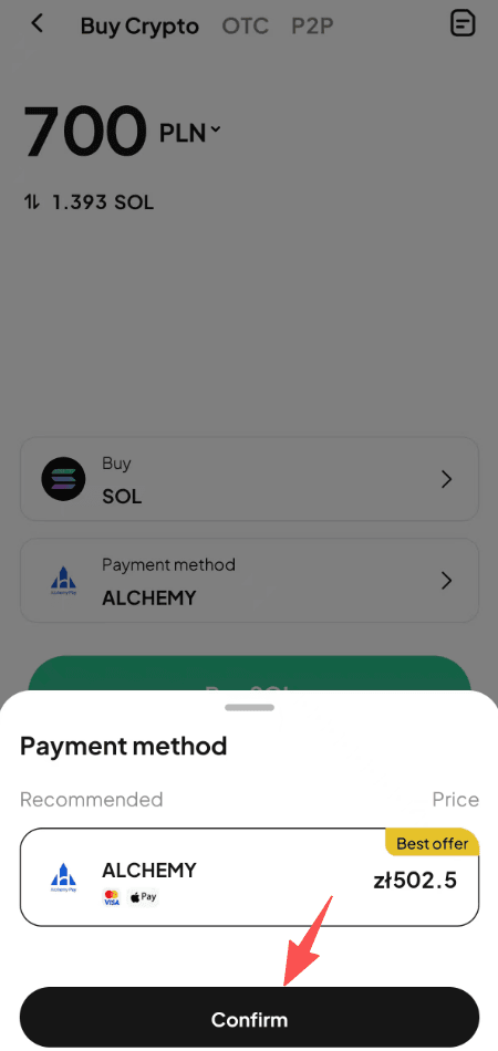 步骤3： 如何在WEEX OTC上用PLN买入SOL? 应用程序版本