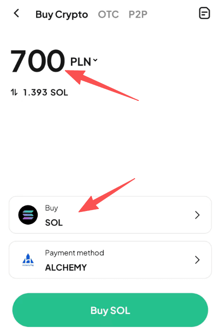步骤2： 如何在WEEX OTC上用PLN买入SOL? 应用程序版本
