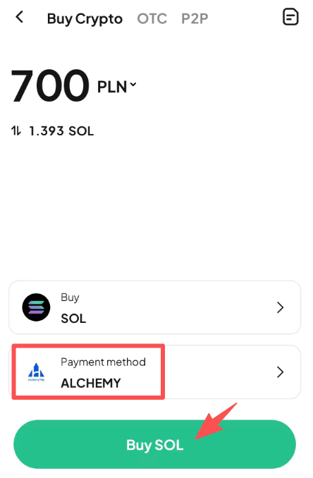 步骤4： 如何在WEEX OTC上用PLN买入SOL? 应用程序版本