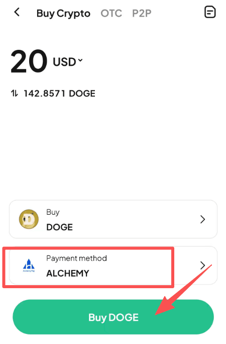 步骤4： 如何在WEEX场外交易用美元买入DOGE? 应用程序版本