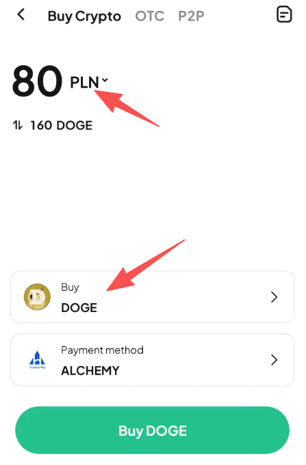 第二步：如何在WEEX OTC上买入DOGE with PLN? 应用程序版本