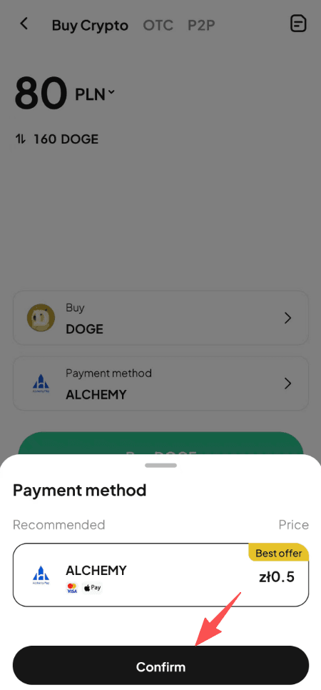 第三步：如何在WEEX OTC上买入DOGE with PLN? 应用程序版本