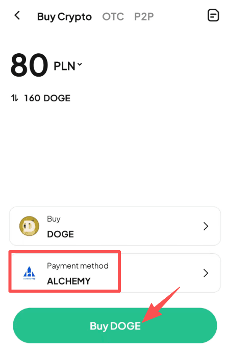 第四步：如何在WEEX OTC上买入DOGE with PLN? 应用程序版本